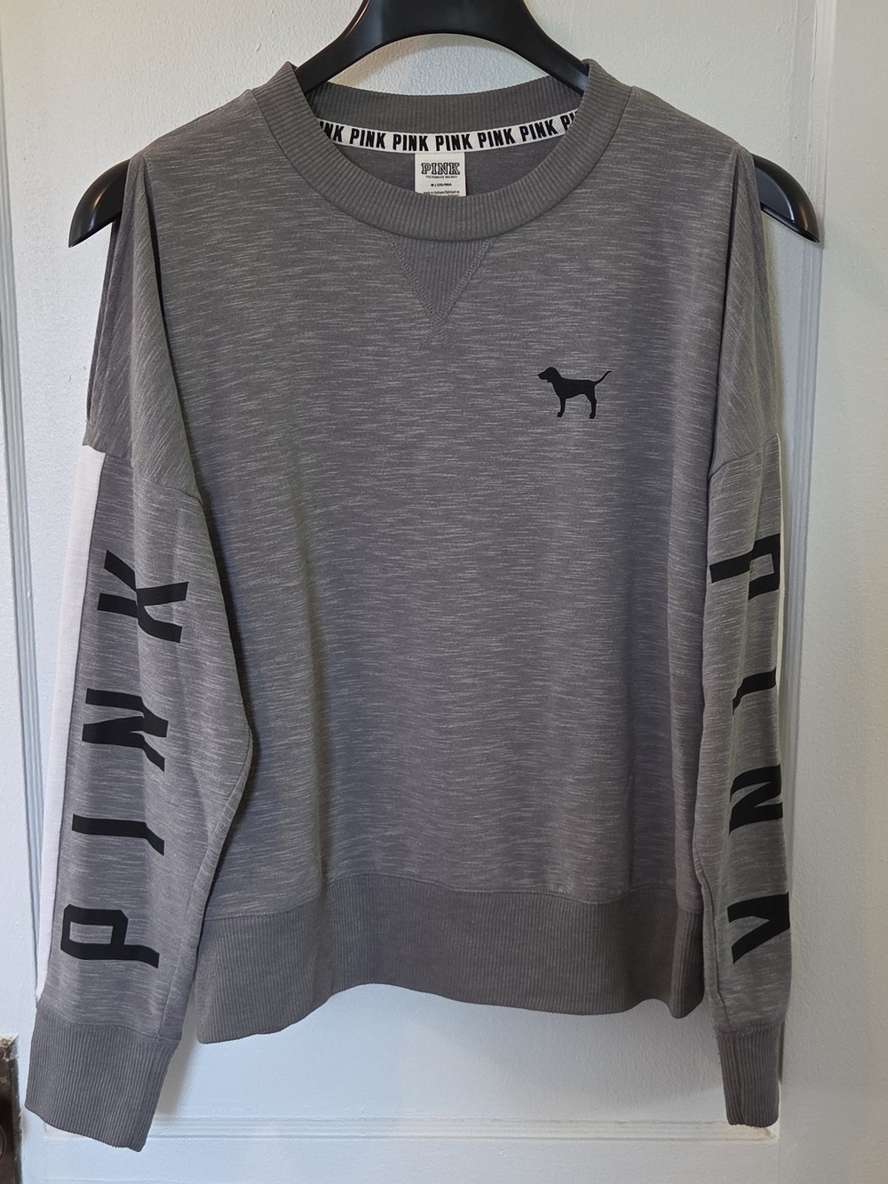 Victoria's Secret PINK Cold Shoulder Gray Crewneck with Logo Trim